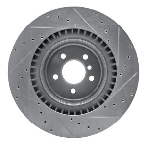 BMW X5 Brake Rotor (1) - Rear Left - R1 Concepts - Drilled & Slotted - Silver - `10-`14